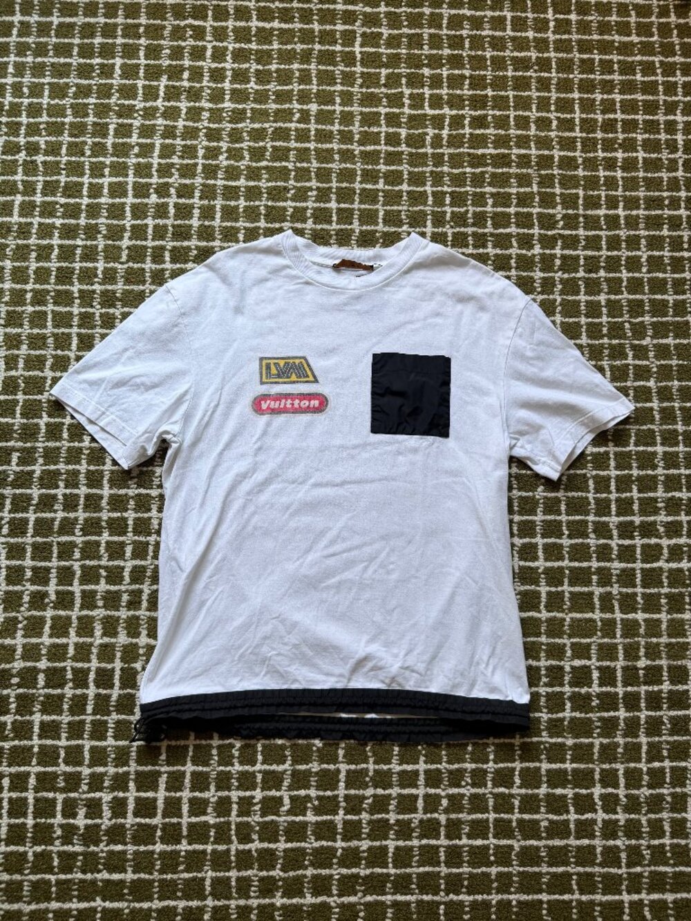 Louis Vuitton Men's Graphic T-Shirt White Nylon Pocket Sz M